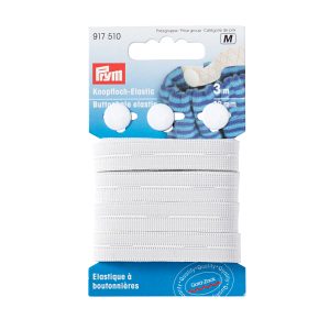 Knopfloch-Elastic + 3 Knöpfe, weiß, 12 mm